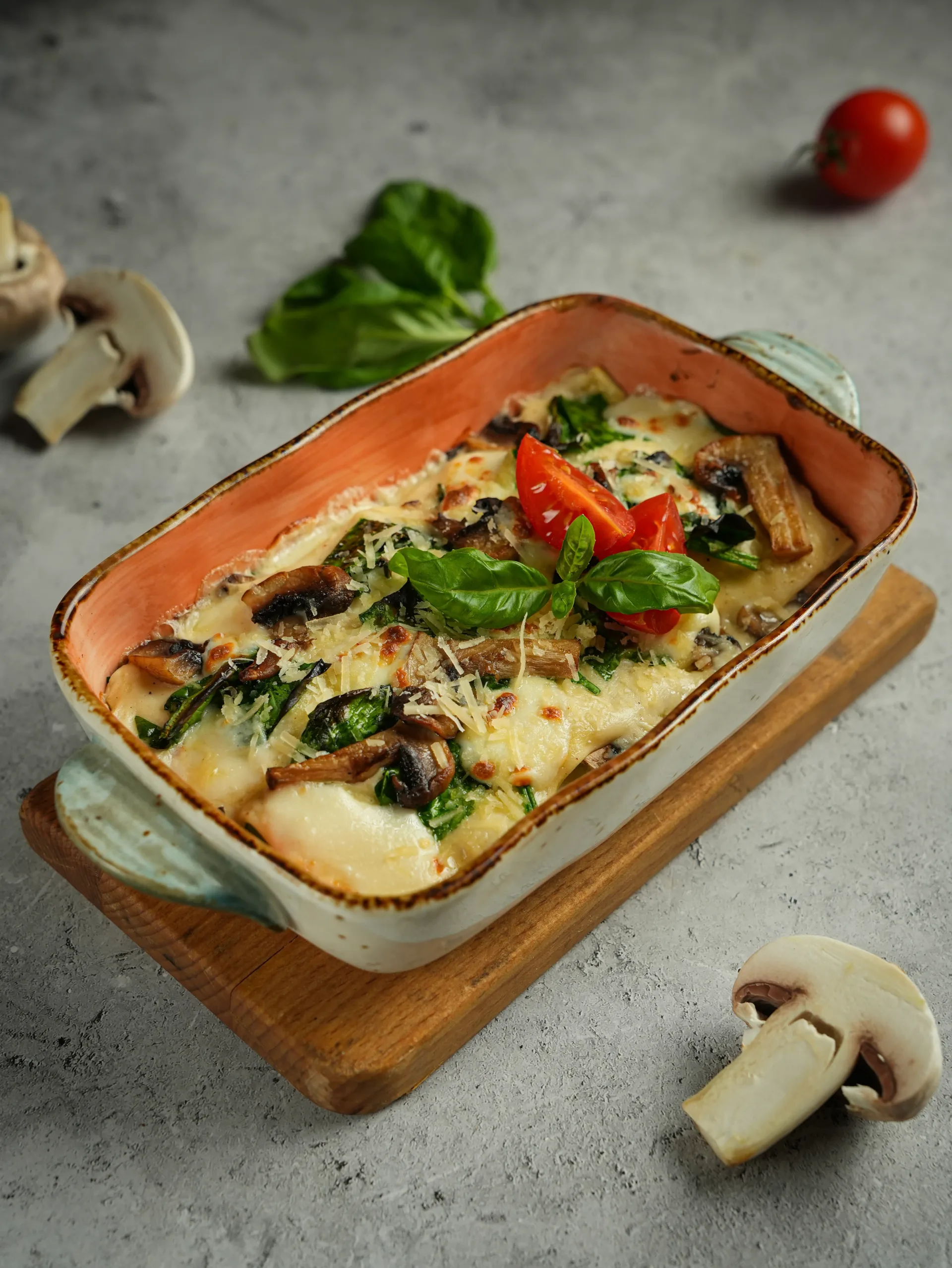 Պաստա Լազանիա Սպանախով, Սնկով, Բեշամել սոուսով